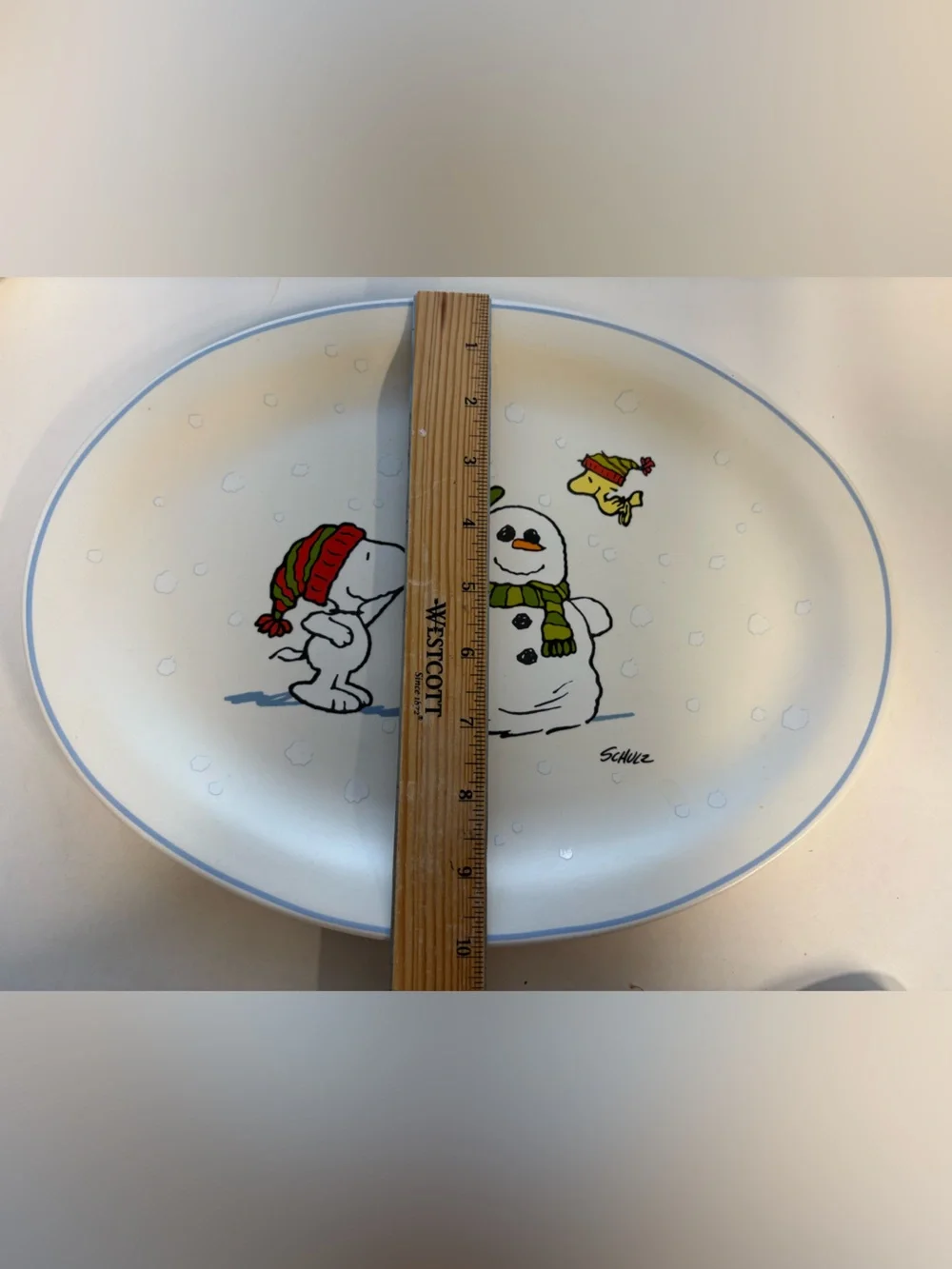 Peanuts Snoopy Snowman Holiday Serving Platter, Charcutie Tray with spreader